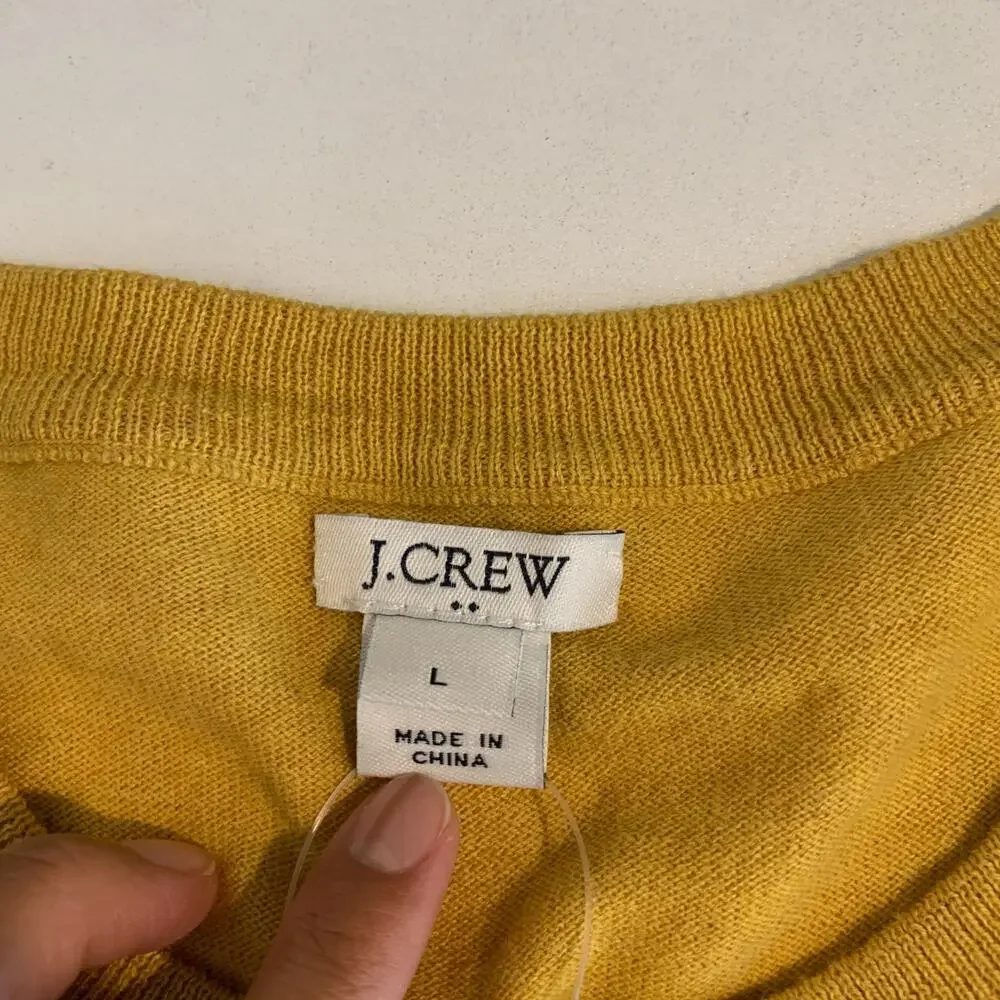 J. Crew Cardigan Womens L Large Ochre Classic Cotton Sweater Knit Button Front